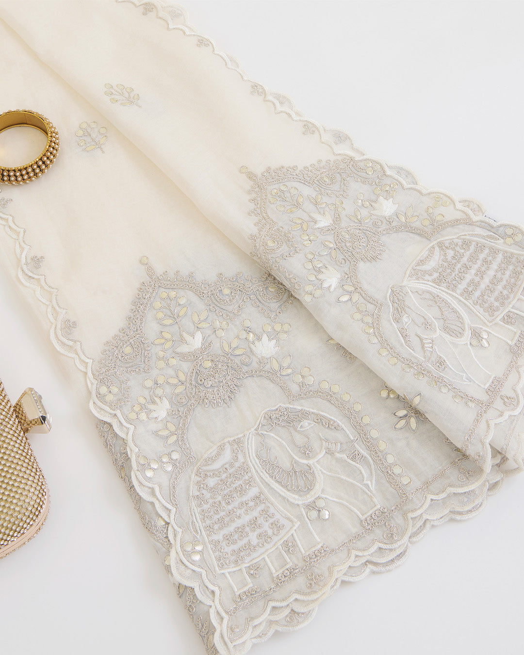 Natural Fine Chanderi Dupatta with Applique & Gold Gota Patti