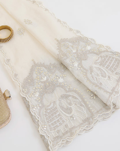 Natural Fine Chanderi Dupatta with Applique & Gold Gota Patti