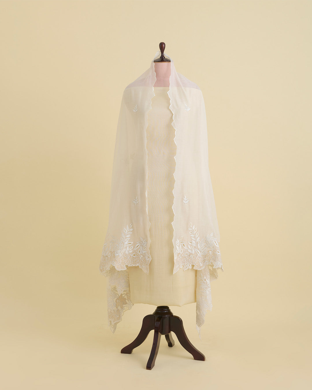 Natural Fine Chanderi Tissue Dupatta with Resham Motifs & Applique