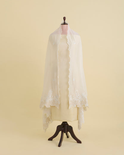Natural Fine Chanderi Tissue Dupatta with Resham Motifs & Applique