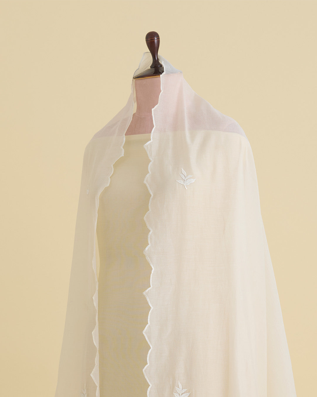 Natural Fine Chanderi Tissue Dupatta with Resham Motifs & Applique