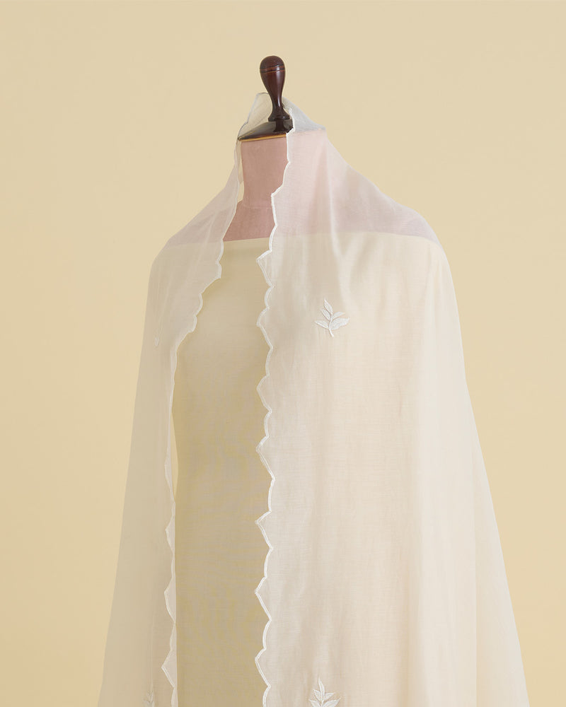 Natural Fine Chanderi Tissue Dupatta with Resham Motifs & Applique