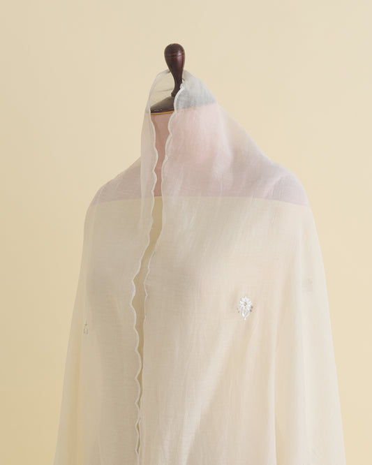 Natural Fine Chanderi Dupatta with Resham, Kasab & Gota Lace Embroidery