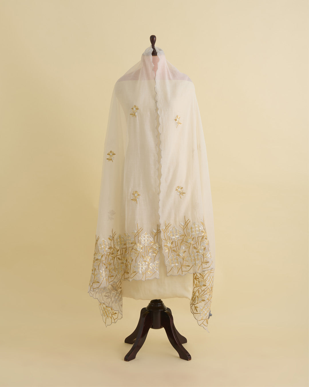 Natural Fine Chanderi Lechi Gota Embroidery Buta Border Dupatta