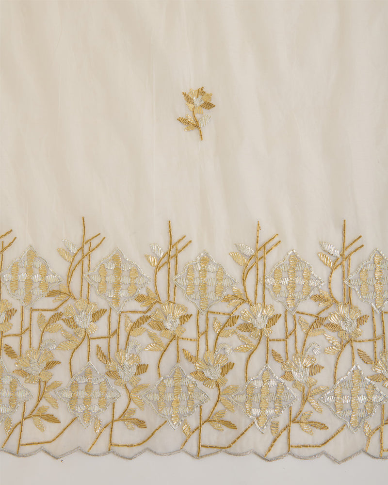 Natural Fine Chanderi Lechi Gota Embroidery Buta Border Dupatta