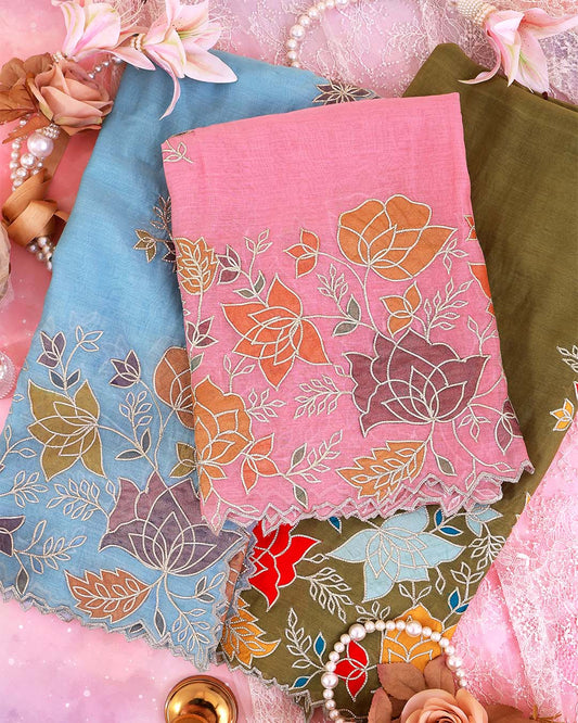 Fine Chanderi Crush Gota Tissue Applique Emb Dupatta