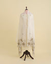 Off White Fine Chanderi Dupatta with 3-D Embroidery & Applique Work