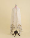 Off White-Beige Chanderi Dupatta with 3-D Embroidery & Applique Work