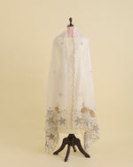 Off White-Beige Chanderi Dupatta with 3-D Embroidery & Applique Work