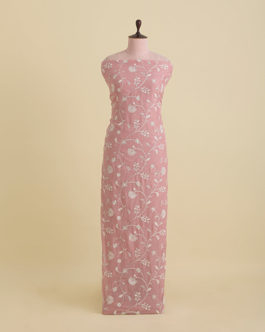 Onion Pink Fine Chanderi Aari & Zari With Resham Jaal Embroidery Fabric