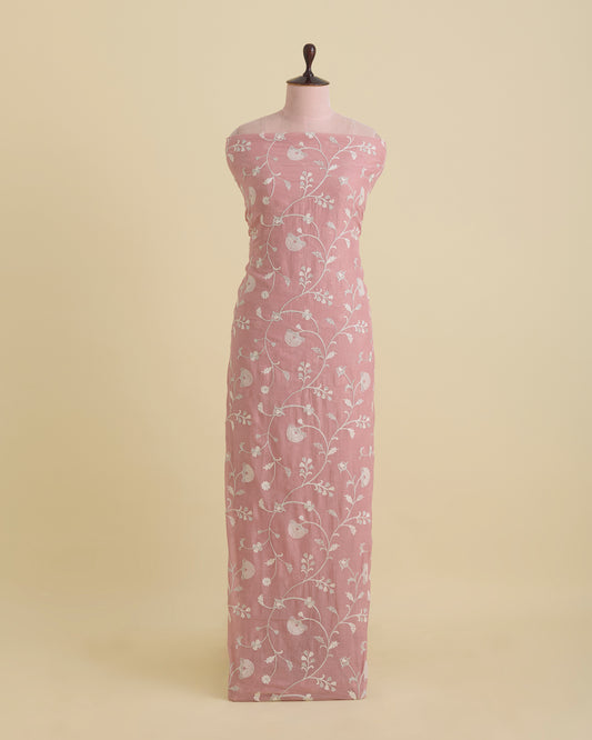 Onion Pink Fine Chanderi Aari & Zari With Resham Jaal Embroidery Fabric