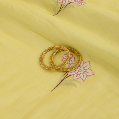 Yellow Fine Chanderi Thread Applique Jaal Embroidery Fabric