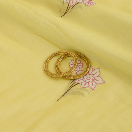 Yellow Fine Chanderi Thread Applique Jaal Embroidery Fabric