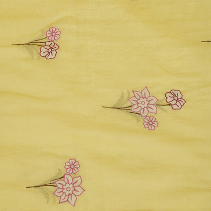 Yellow Fine Chanderi Thread Applique Jaal Embroidery Fabric