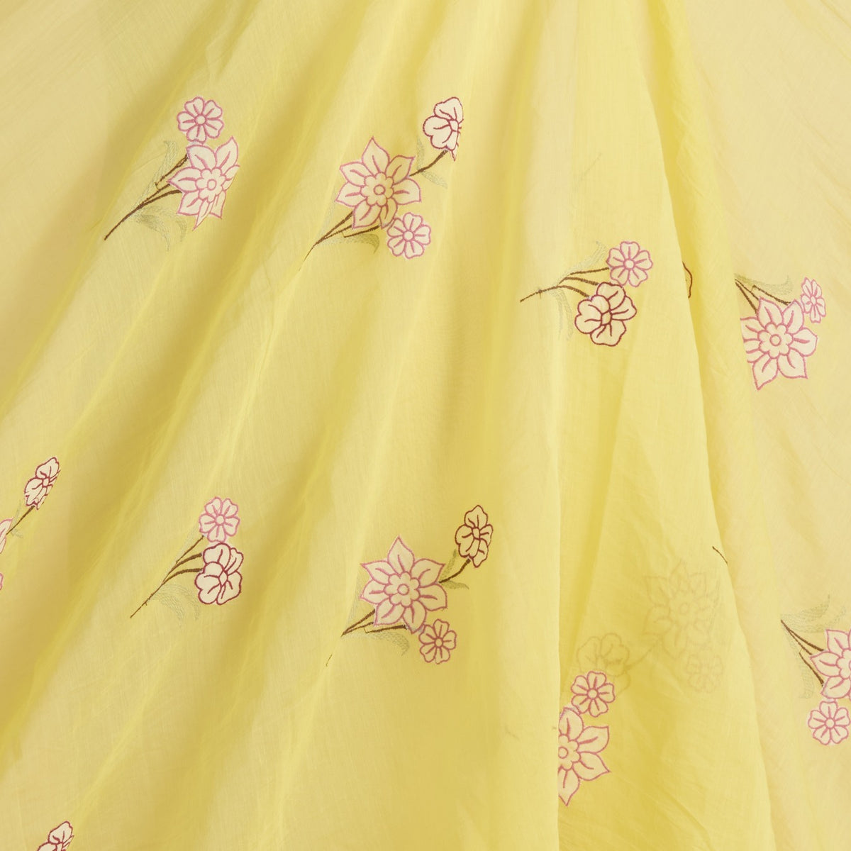Yellow Fine Chanderi Thread Applique Jaal Embroidery Fabric