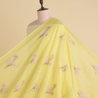 Yellow Fine Chanderi Thread Applique Jaal Embroidery Fabric
