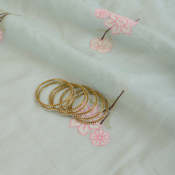 Powder Blue Fine Chanderi Thread Appliqué Work Buta Fabric