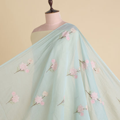 Powder Blue Fine Chanderi Thread Appliqué Work Buta Fabric