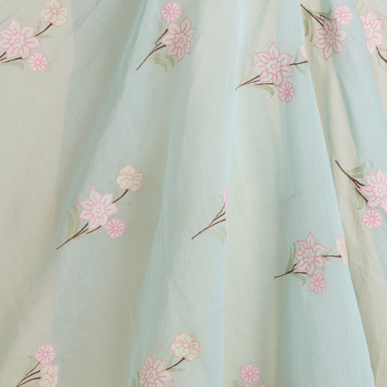 Powder Blue Fine Chanderi Thread Appliqué Work Buta Fabric