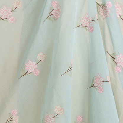 Powder Blue Fine Chanderi Thread Appliqué Work Buta Fabric