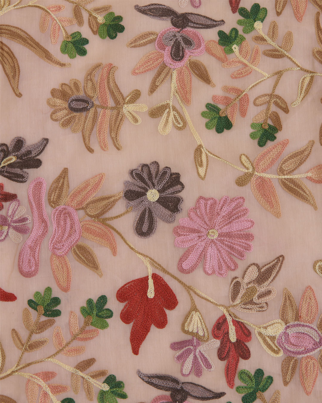 Peach Fine Chanderi Kashmiri Jaal Embroidery Fabric