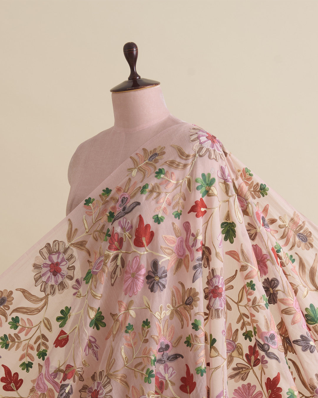 Peach Fine Chanderi Kashmiri Jaal Embroidery Fabric