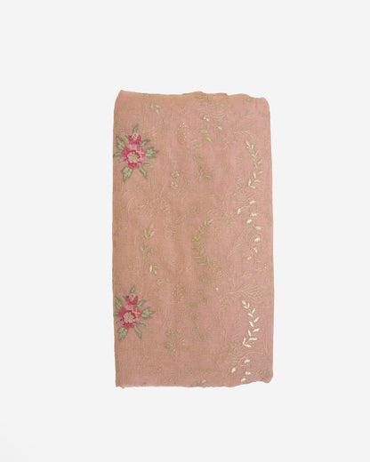 Peach Fine Chanderi Tarkashi Fabric with Cross Stitch Embroidery