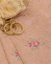 Peach Fine Chanderi Tarkashi Fabric with Cross Stitch Embroidery