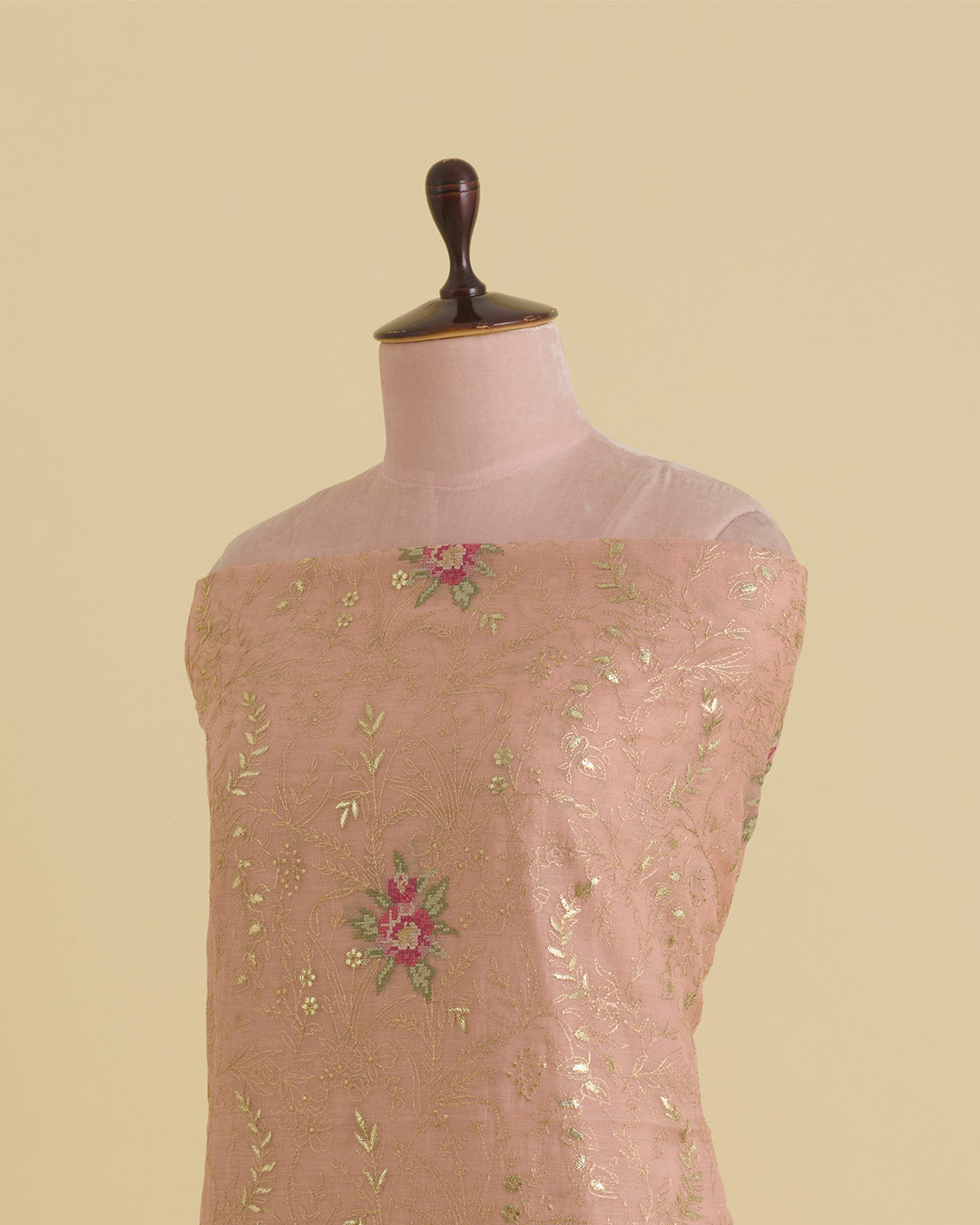 Peach Fine Chanderi Tarkashi Fabric with Cross Stitch Embroidery