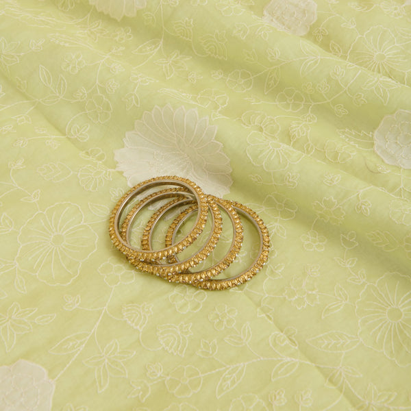Pista Green Fine Chanderi Thread Applique Jaal Embroidery Fabric