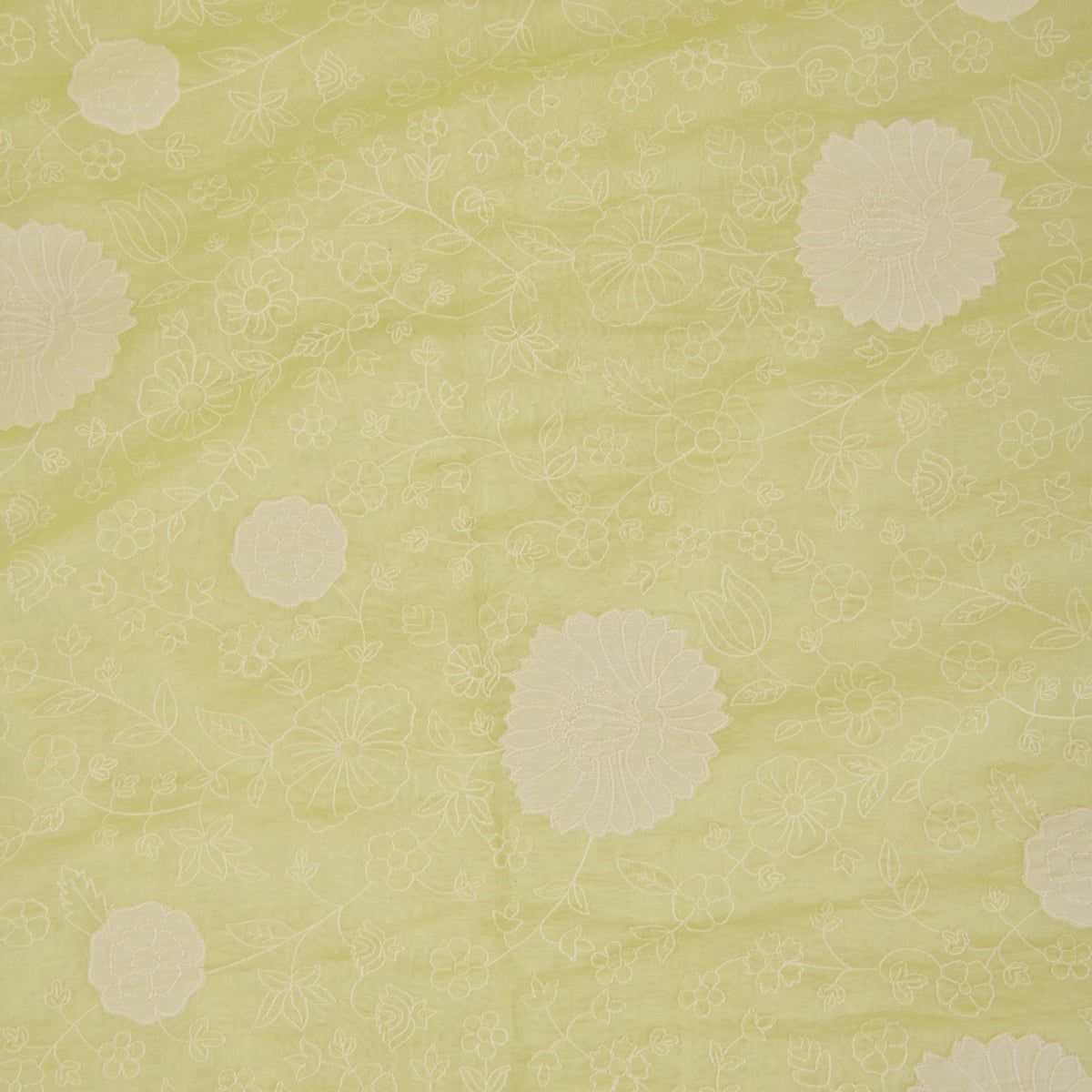 Pista Green Fine Chanderi Thread Applique Jaal Embroidery Fabric