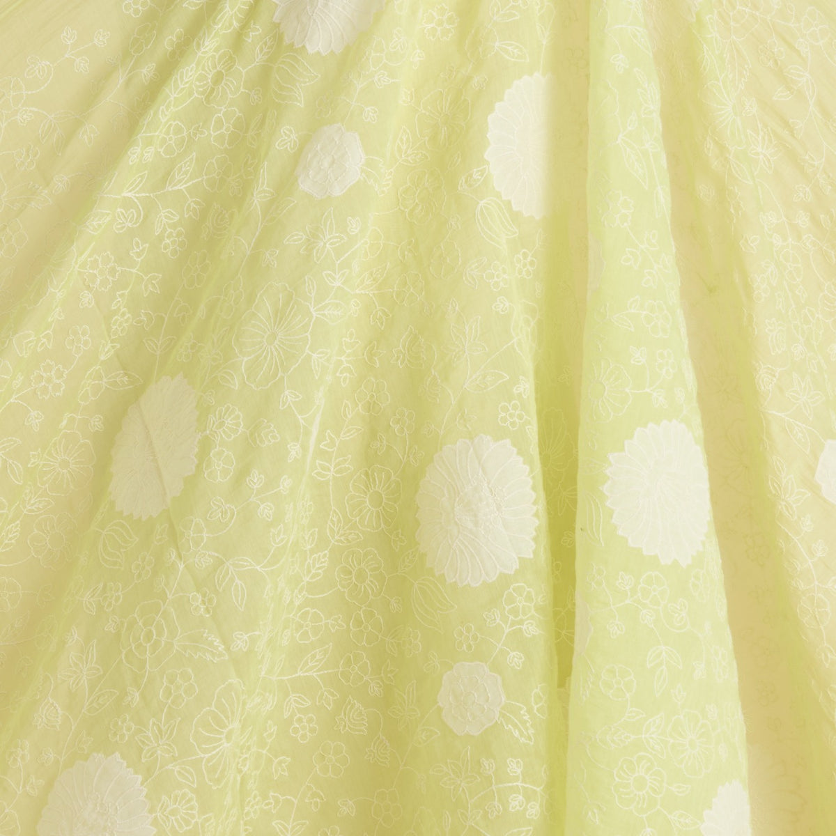 Pista Green Fine Chanderi Thread Applique Jaal Embroidery Fabric