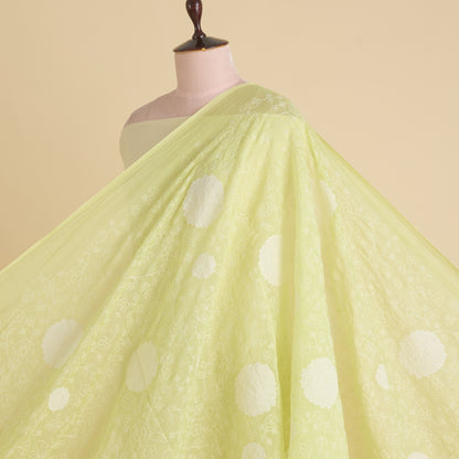 Pista Green Fine Chanderi Thread Applique Jaal Embroidery Fabric