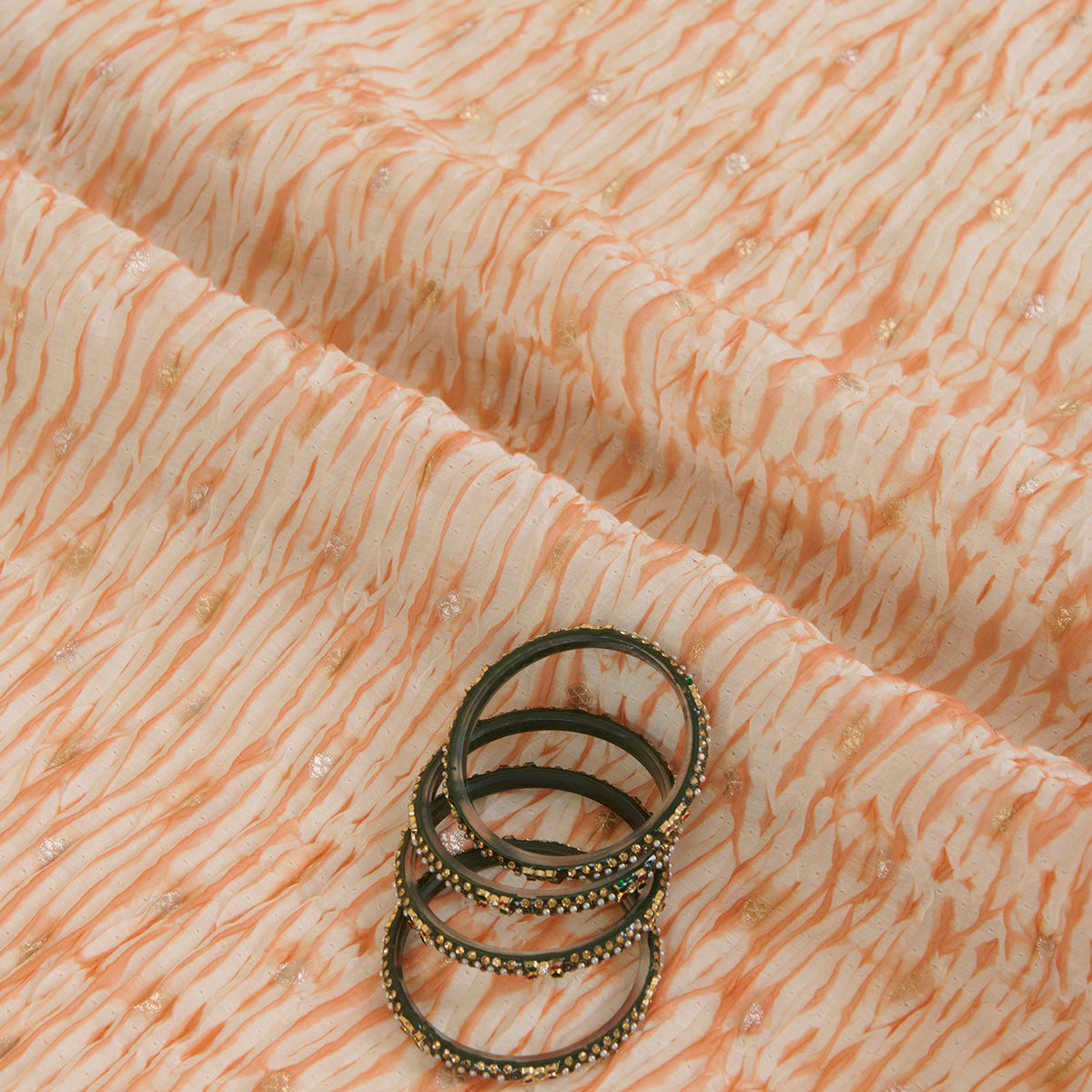 Peach Fine Chanderi Shibori Buti Fabric