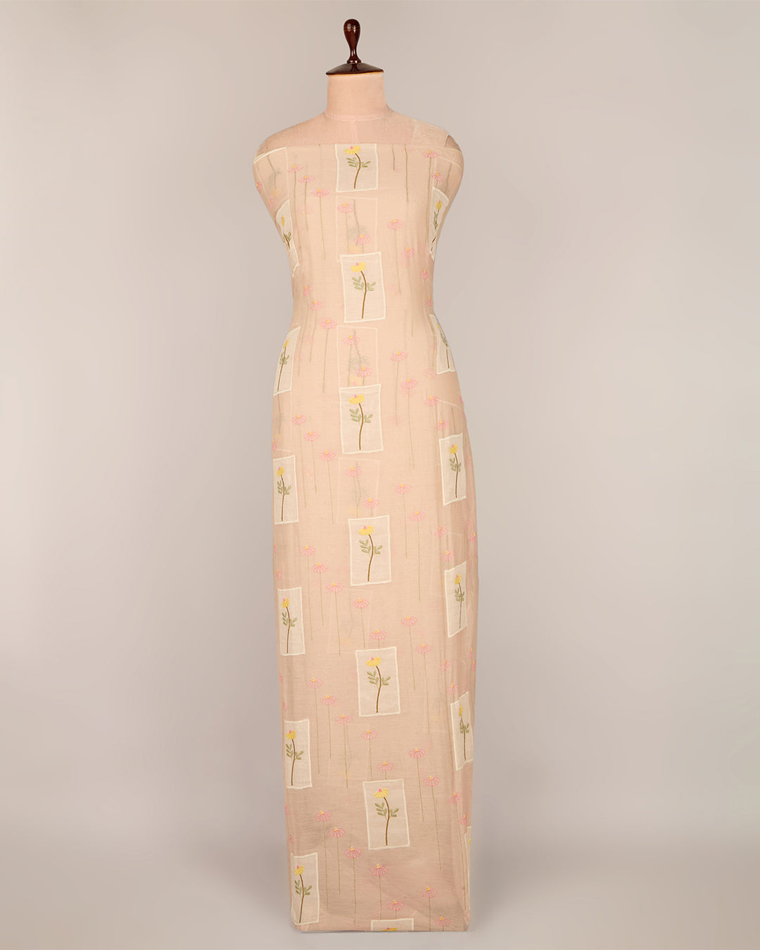 Peach Fine Chanderi Applique Work Buta Fabric