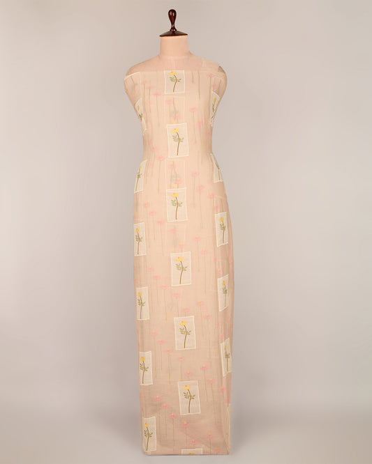 Peach Fine Chanderi Applique Work Buta Fabric