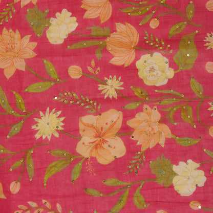 Pink Fine Chanderi Digital Printed Fabric