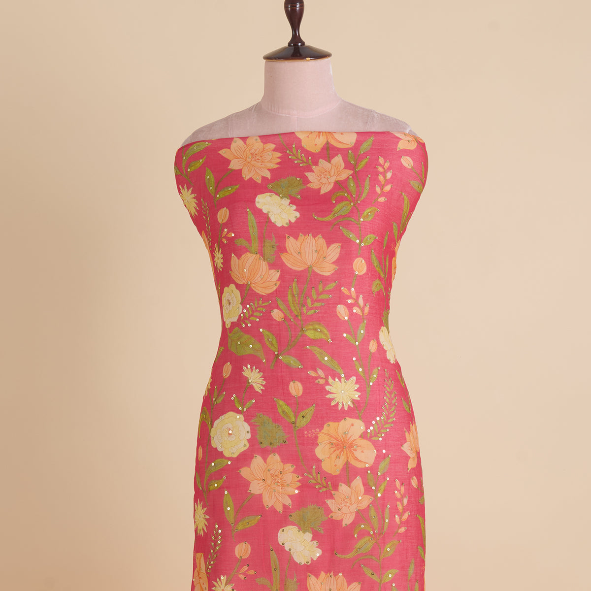 Pink Fine Chanderi Digital Printed Fabric