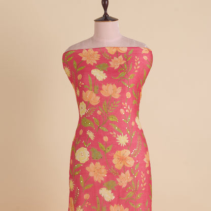 Pink Fine Chanderi Digital Printed Fabric