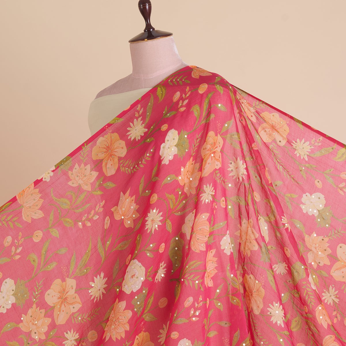 Pink Fine Chanderi Digital Printed Fabric