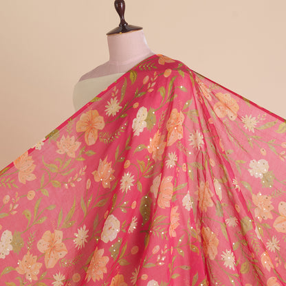 Pink Fine Chanderi Digital Printed Fabric