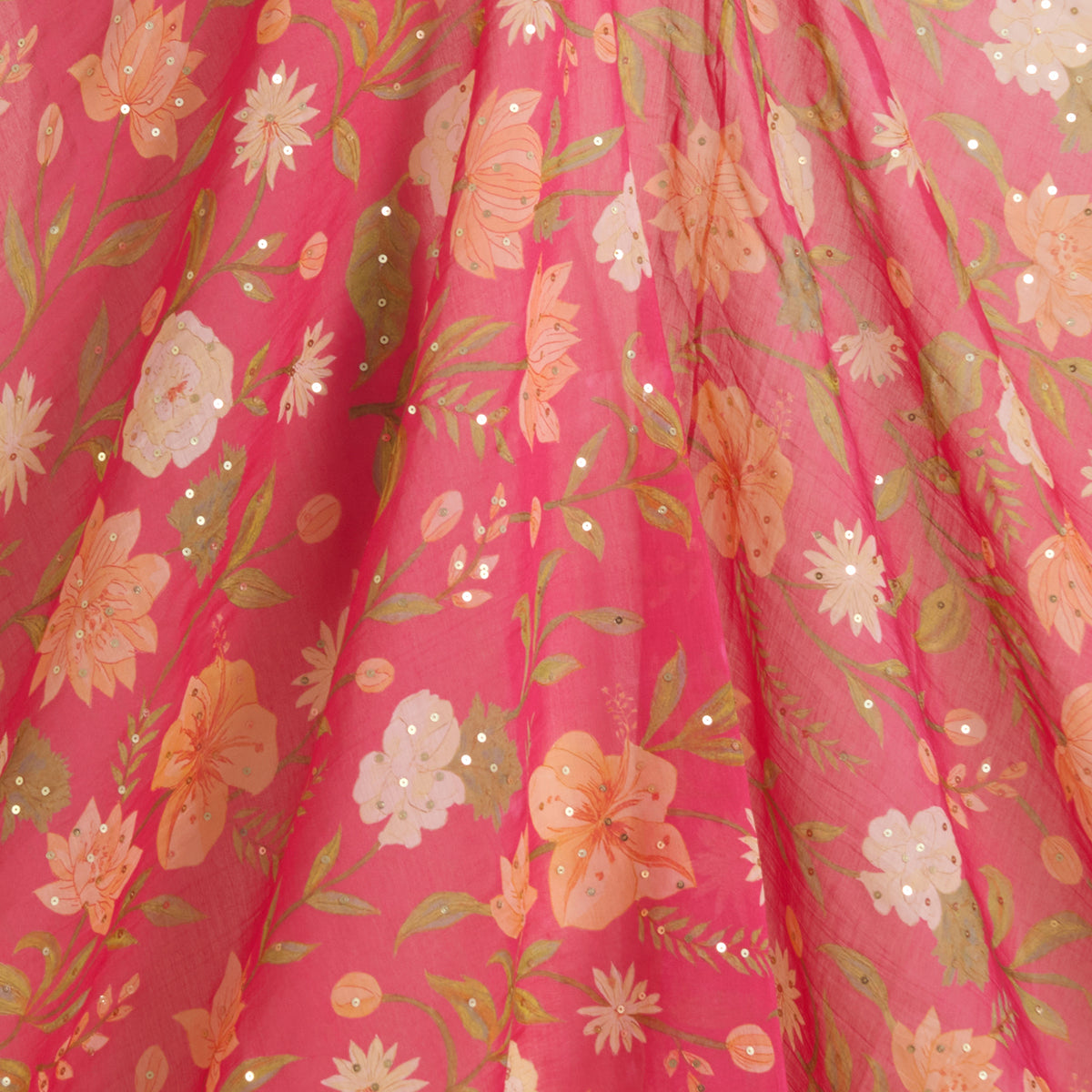 Pink Fine Chanderi Digital Printed Fabric