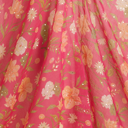 Pink Fine Chanderi Digital Printed Fabric