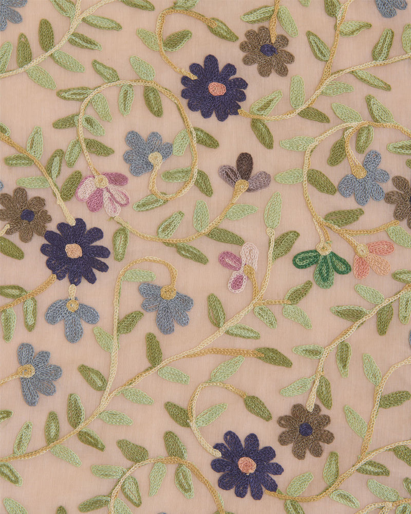 Dusty Pink Fine Chanderi Kashmiri Jaal Embroidered Fabric