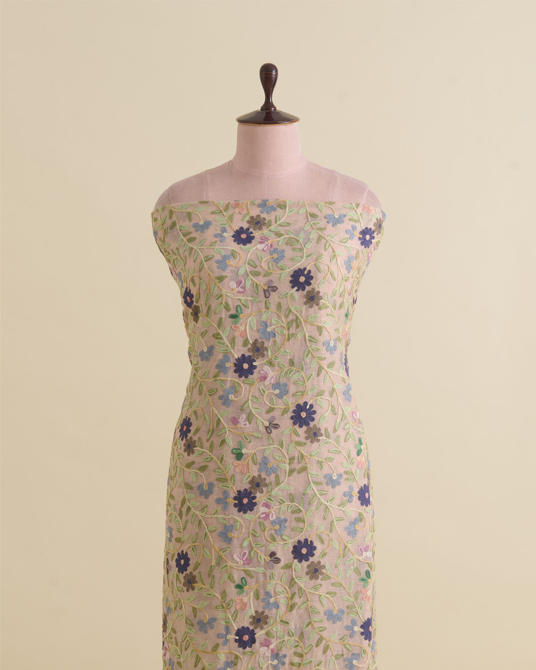 Dusty Pink Fine Chanderi Kashmiri Jaal Embroidered Fabric