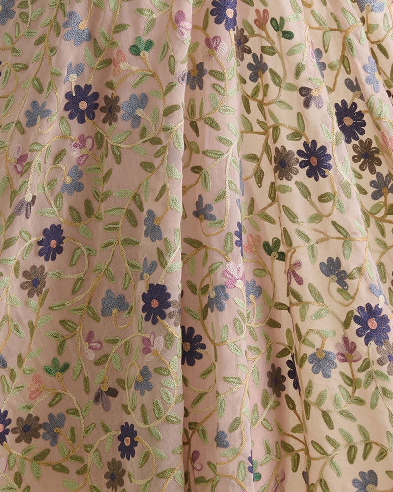 Dusty Pink Fine Chanderi Kashmiri Jaal Embroidered Fabric