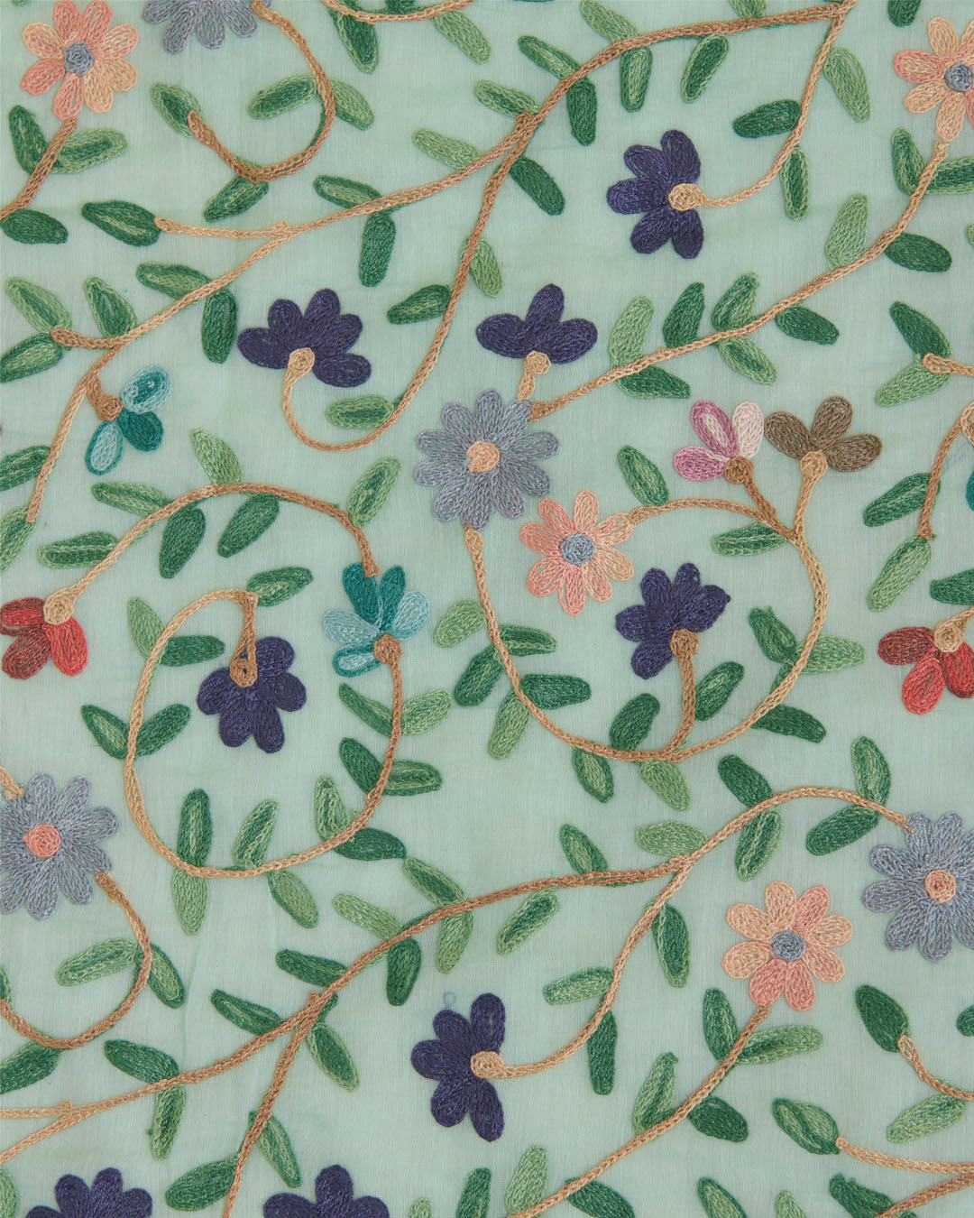 Sea Green Fine Chanderi Kashmiri Jaal Embroidery Fabric