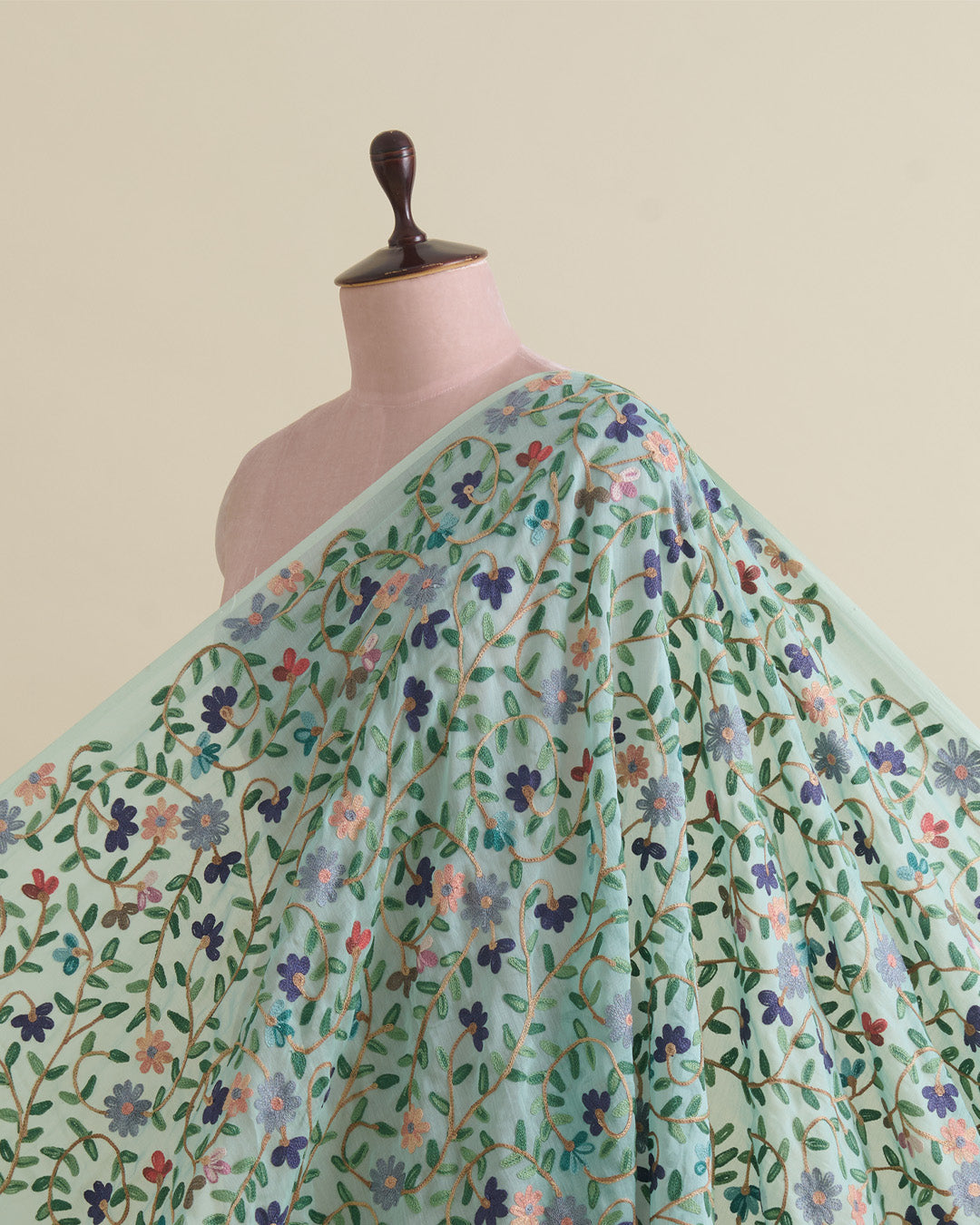 Sea Green Fine Chanderi Kashmiri Jaal Embroidery Fabric