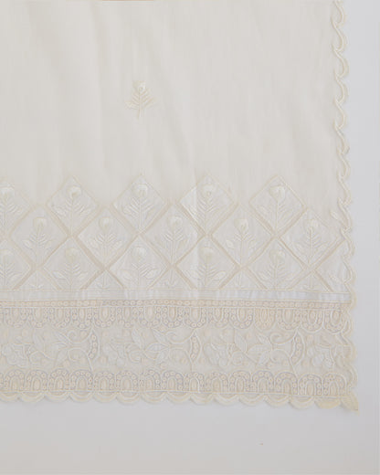 Kora Natural Fine Chanderi Fabric with Resham Motifs and Applique Dupatta
