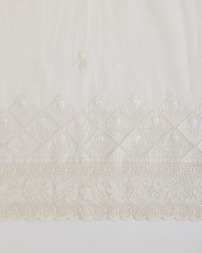 Kora Natural Fine Chanderi Fabric with Resham Motifs and Applique Dupatta